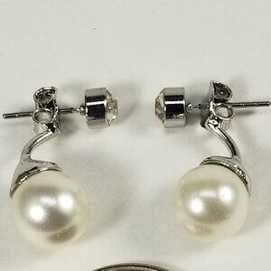 Silver-tone Duet Front-Back Crystal & Ball Stud Drop Earrings - Women's Jewelry